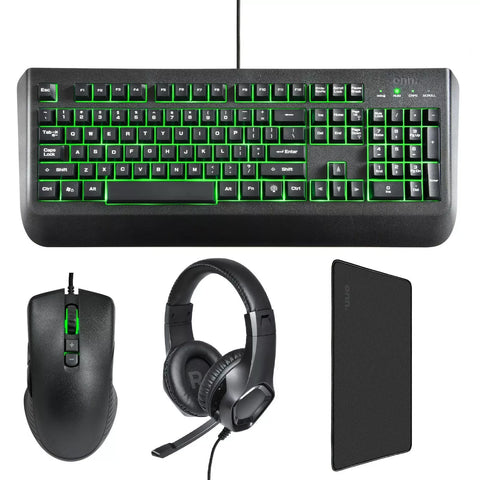 Set Gamer Onn 4 Pc Teclado Mouse Programable Over Ear Headset Con Microfono Y Mouse